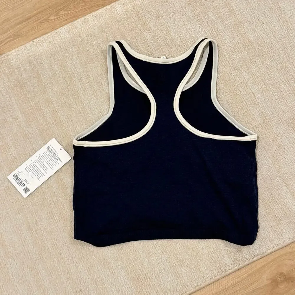 NWT Lululemon Ebb to Street Cropped Racerback Tank Top *Contrast Navy Size 10